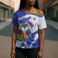 Custom Haiti Football Cross Shoulder Shirt Les Grenadiers Blue Grunge Polynesian Tattoo