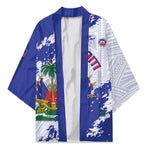 Custom Haiti Football Kimono Les Grenadiers Blue Grunge Polynesian Tattoo