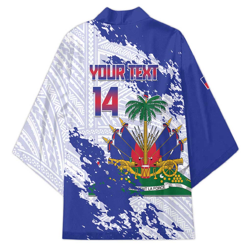 Custom Haiti Football Kimono Les Grenadiers Blue Grunge Polynesian Tattoo