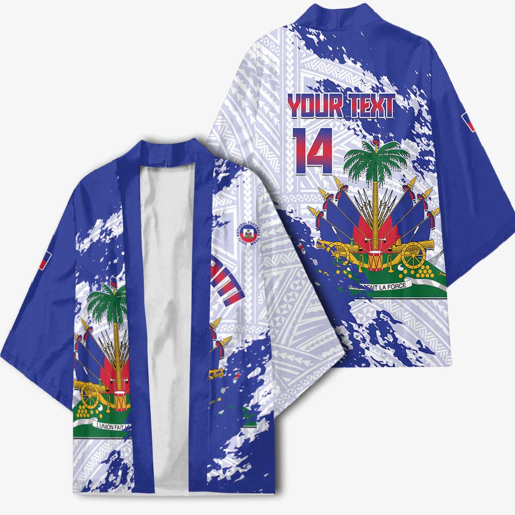 Custom Haiti Football Kimono Les Grenadiers Blue Grunge Polynesian Tattoo