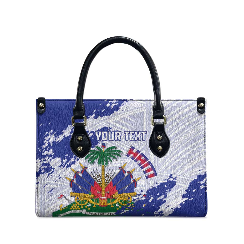Custom Haiti Football Leather Bag Les Grenadiers Blue Grunge Polynesian Tattoo