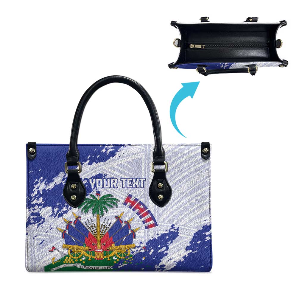 Custom Haiti Football Leather Bag Les Grenadiers Blue Grunge Polynesian Tattoo