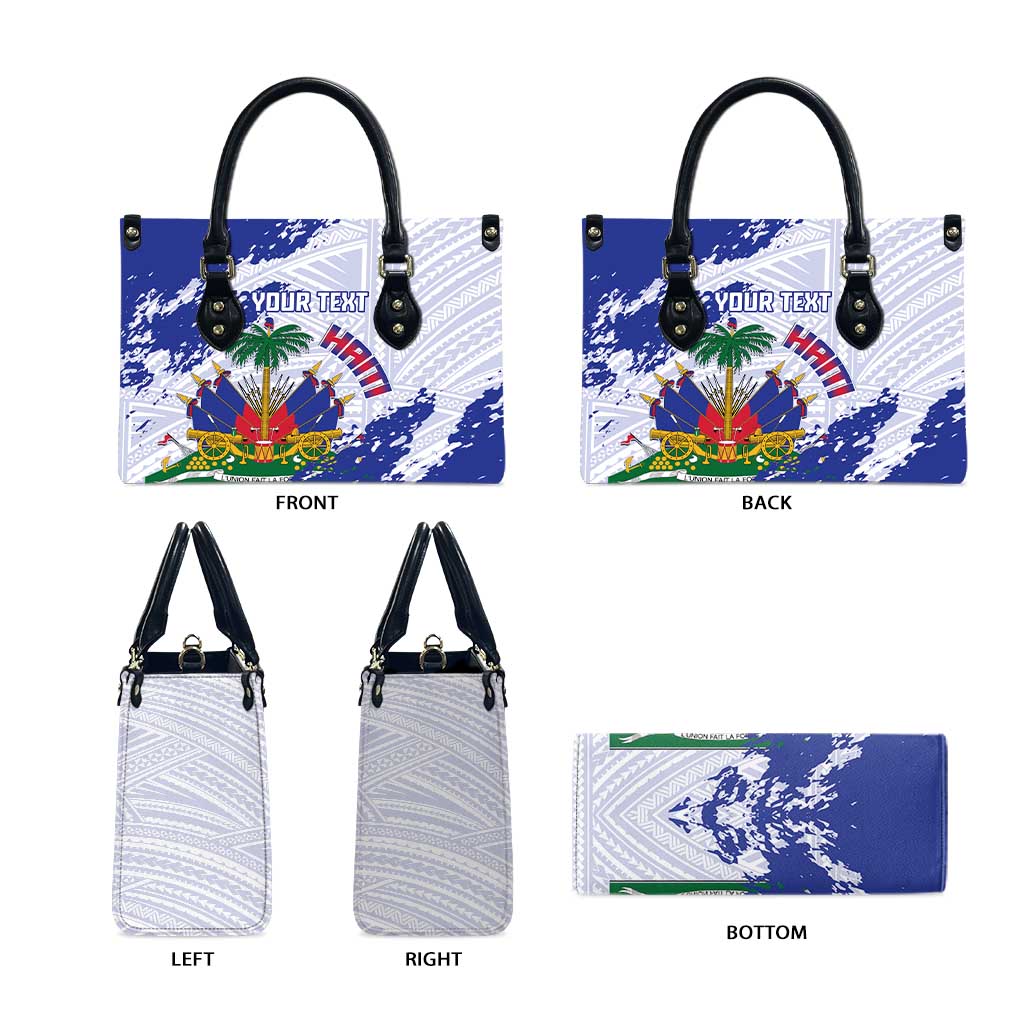 Custom Haiti Football Leather Bag Les Grenadiers Blue Grunge Polynesian Tattoo
