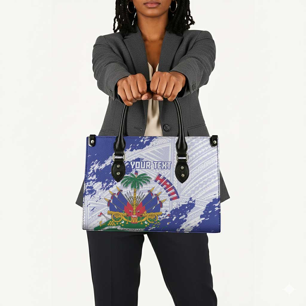 Custom Haiti Football Leather Bag Les Grenadiers Blue Grunge Polynesian Tattoo