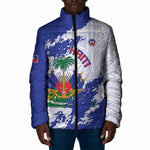 Custom Haiti Football Padded Jacket Les Grenadiers Blue Grunge Polynesian Tattoo