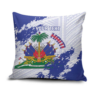 Custom Haiti Football Pillow Cover Les Grenadiers Blue Grunge Polynesian Tattoo