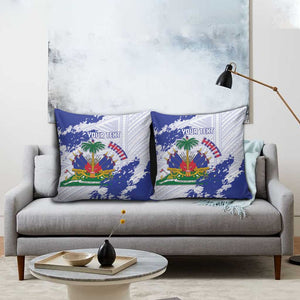 Custom Haiti Football Pillow Cover Les Grenadiers Blue Grunge Polynesian Tattoo