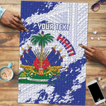 Custom Haiti Football Puzzle Les Grenadiers Blue Grunge Polynesian Tattoo