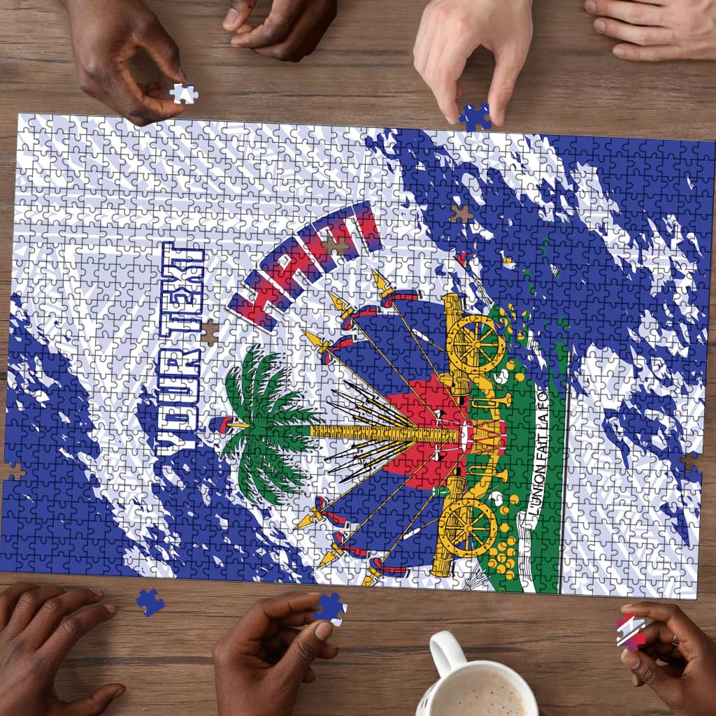 Custom Haiti Football Puzzle Les Grenadiers Blue Grunge Polynesian Tattoo