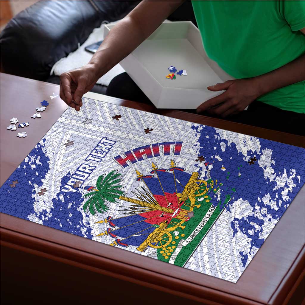 Custom Haiti Football Puzzle Les Grenadiers Blue Grunge Polynesian Tattoo