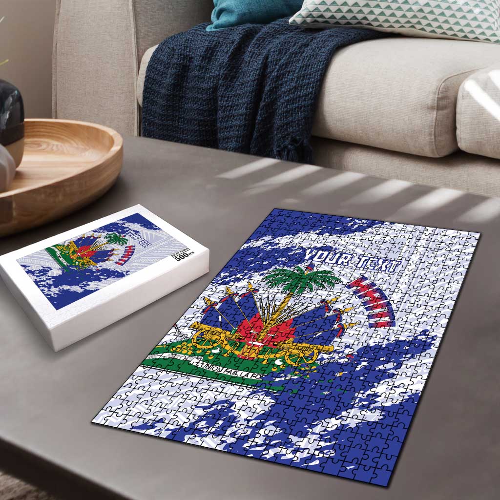 Custom Haiti Football Puzzle Les Grenadiers Blue Grunge Polynesian Tattoo