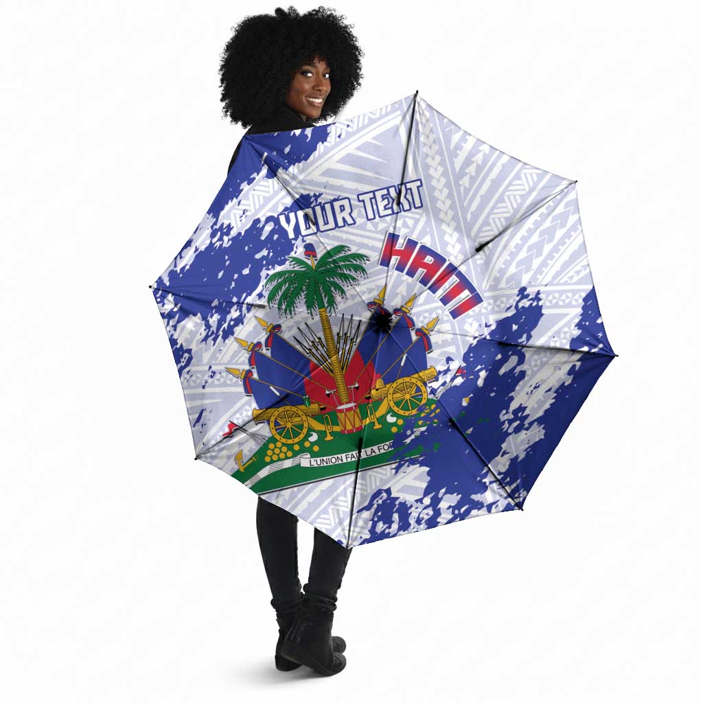 Custom Haiti Football Umbrella Les Grenadiers Blue Grunge Polynesian Tattoo