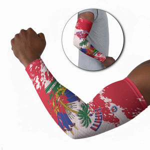 Custom Haiti Football Arm Sleeves Les Grenadiers Red Grunge Polynesian Tattoo