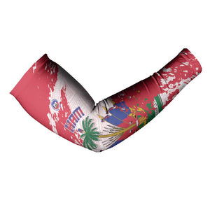 Custom Haiti Football Arm Sleeves Les Grenadiers Red Grunge Polynesian Tattoo