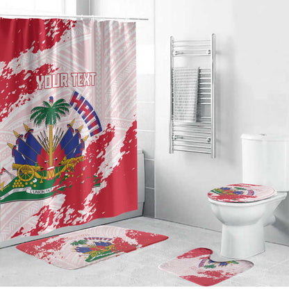 Custom Haiti Football Bathroom Set Les Grenadiers Red Grunge Polynesian Tattoo