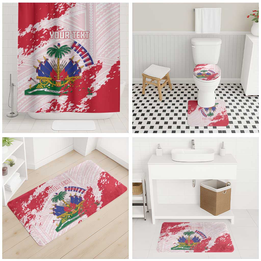 Custom Haiti Football Bathroom Set Les Grenadiers Red Grunge Polynesian Tattoo