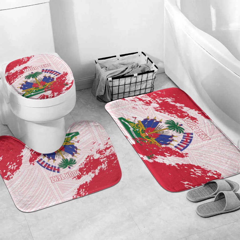 Custom Haiti Football Bathroom Set Les Grenadiers Red Grunge Polynesian Tattoo