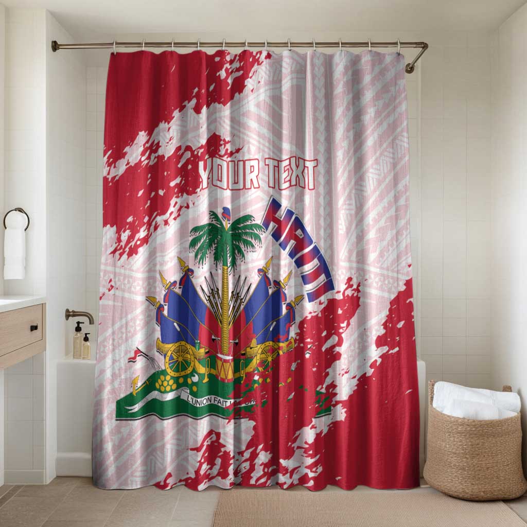 Custom Haiti Football Bathroom Set Les Grenadiers Red Grunge Polynesian Tattoo