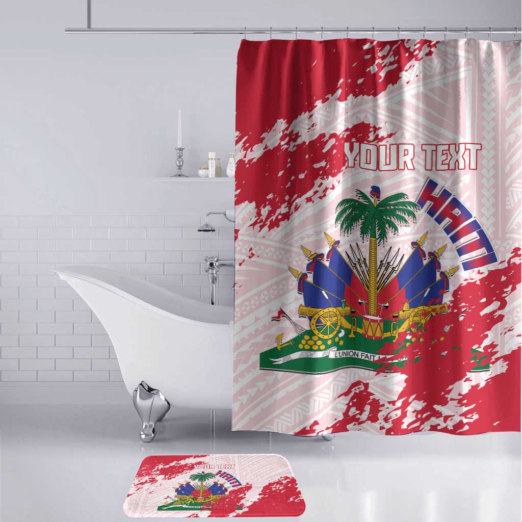 Custom Haiti Football Bathroom Set Les Grenadiers Red Grunge Polynesian Tattoo