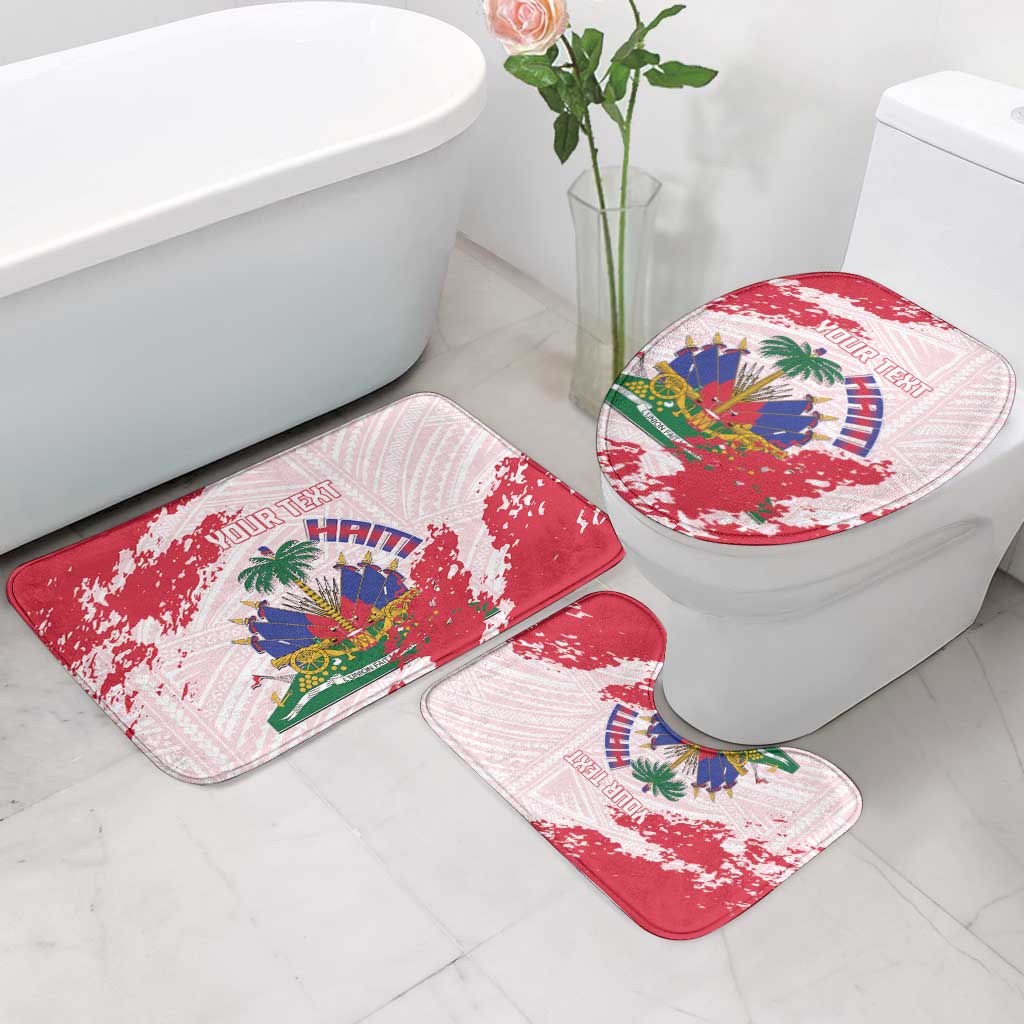 Custom Haiti Football Bathroom Set Les Grenadiers Red Grunge Polynesian Tattoo