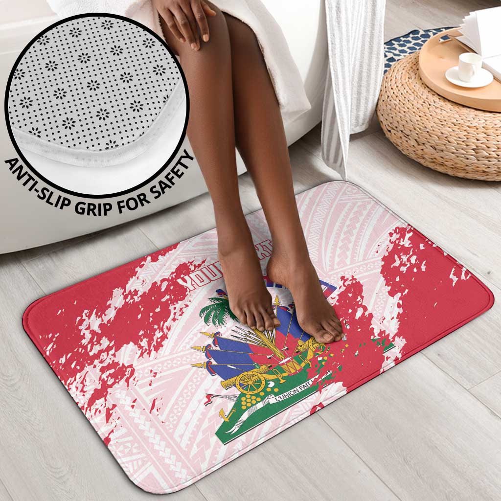 Custom Haiti Football Bathroom Set Les Grenadiers Red Grunge Polynesian Tattoo