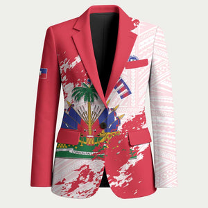 Custom Haiti Football Blazer Les Grenadiers Red Grunge Polynesian Tattoo