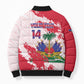 Custom Haiti Football Bomber Puffer Jacket Les Grenadiers Red Grunge Polynesian Tattoo