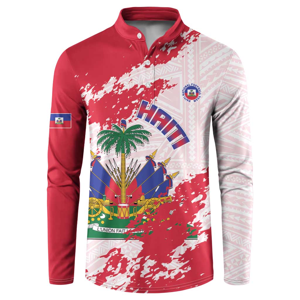 Custom Haiti Football Button Sweatshirt Les Grenadiers Red Grunge Polynesian Tattoo