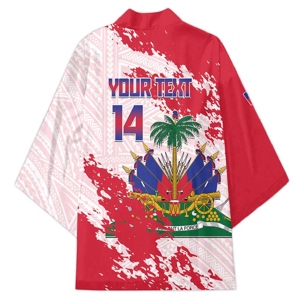 Custom Haiti Football Kimono Les Grenadiers Red Grunge Polynesian Tattoo