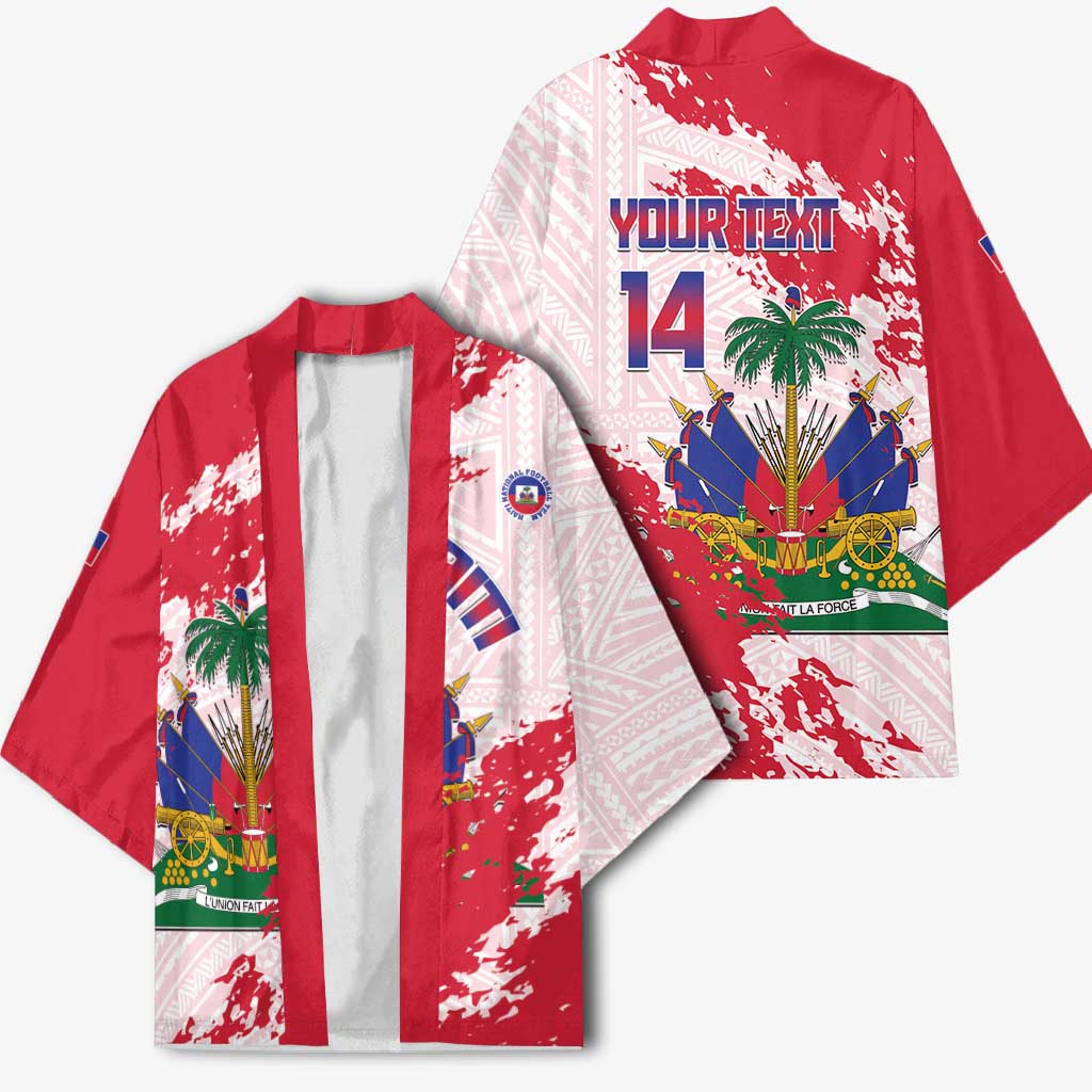 Custom Haiti Football Kimono Les Grenadiers Red Grunge Polynesian Tattoo