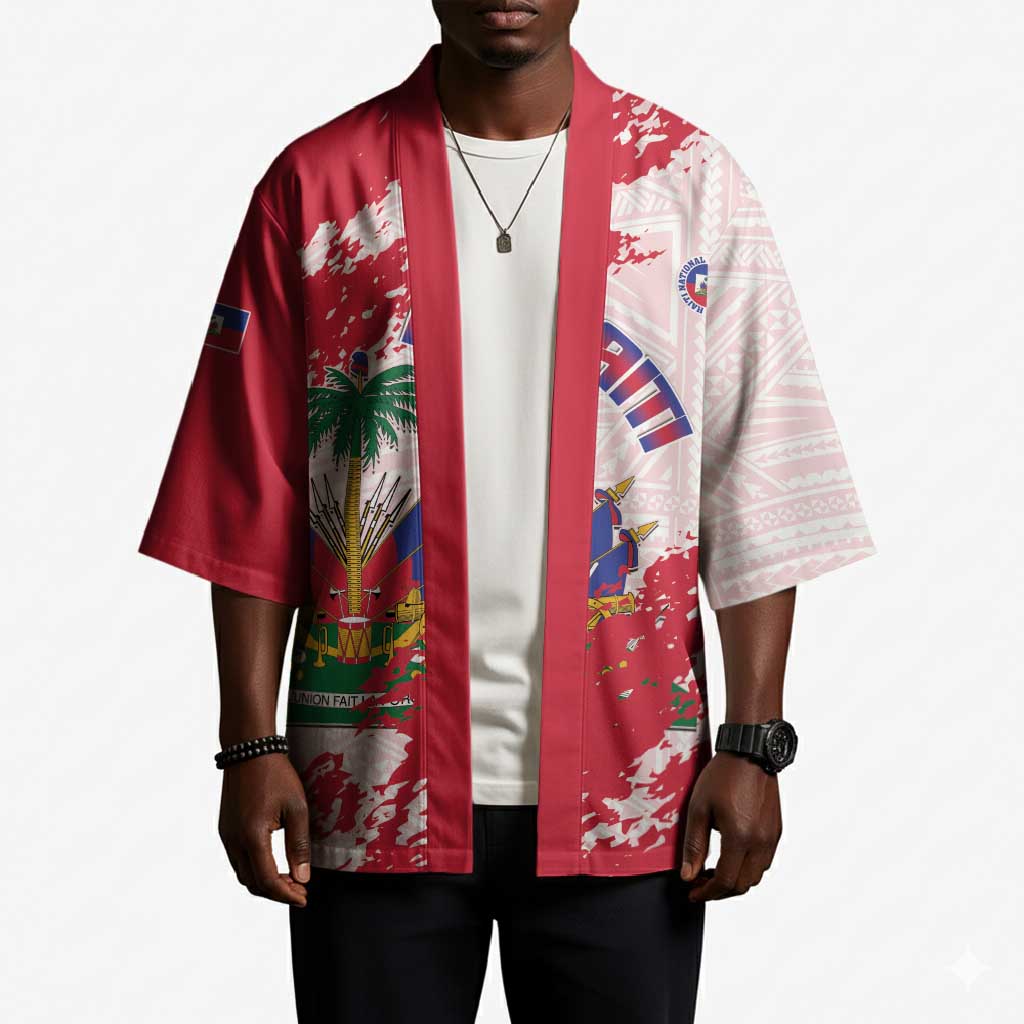 Custom Haiti Football Kimono Les Grenadiers Red Grunge Polynesian Tattoo