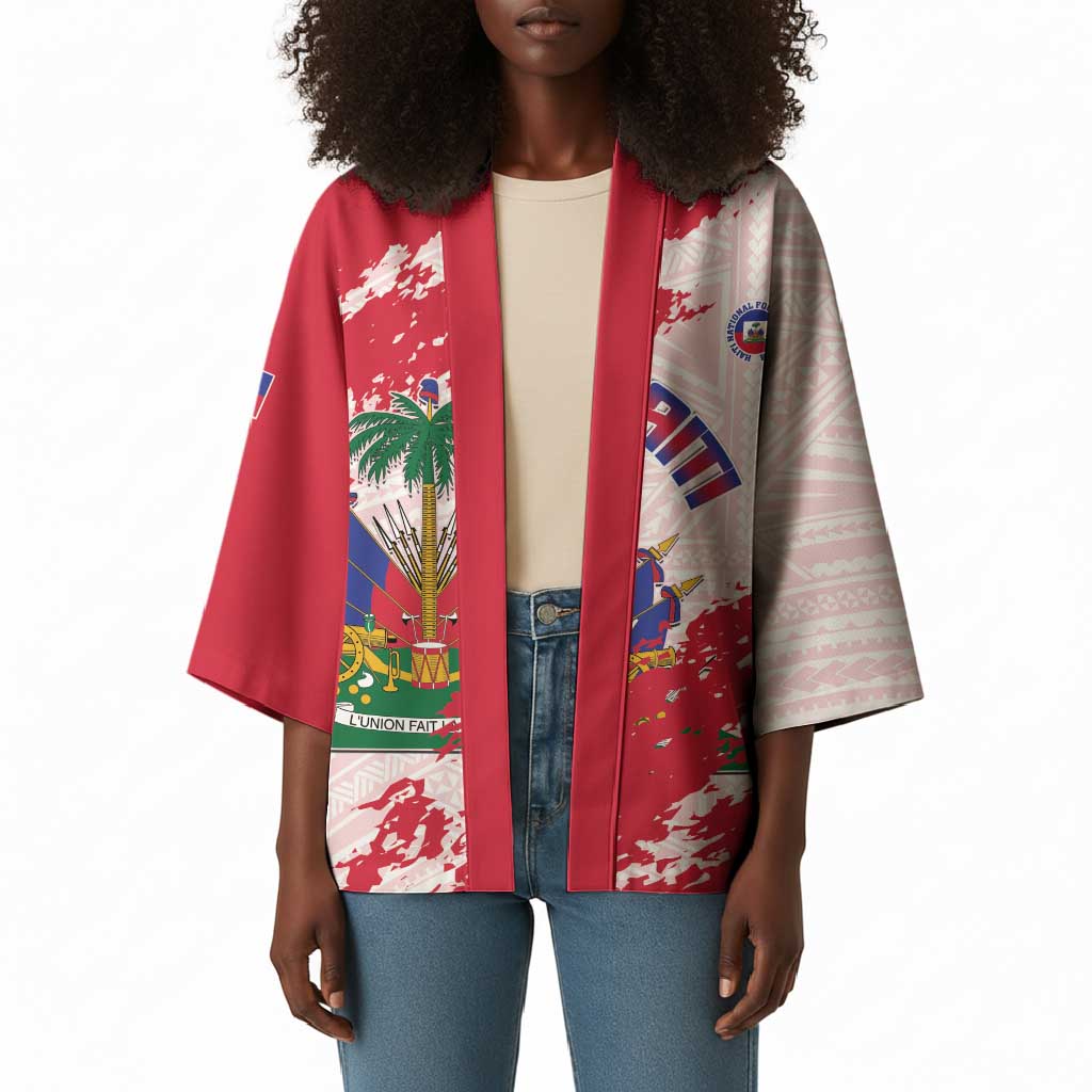 Custom Haiti Football Kimono Les Grenadiers Red Grunge Polynesian Tattoo