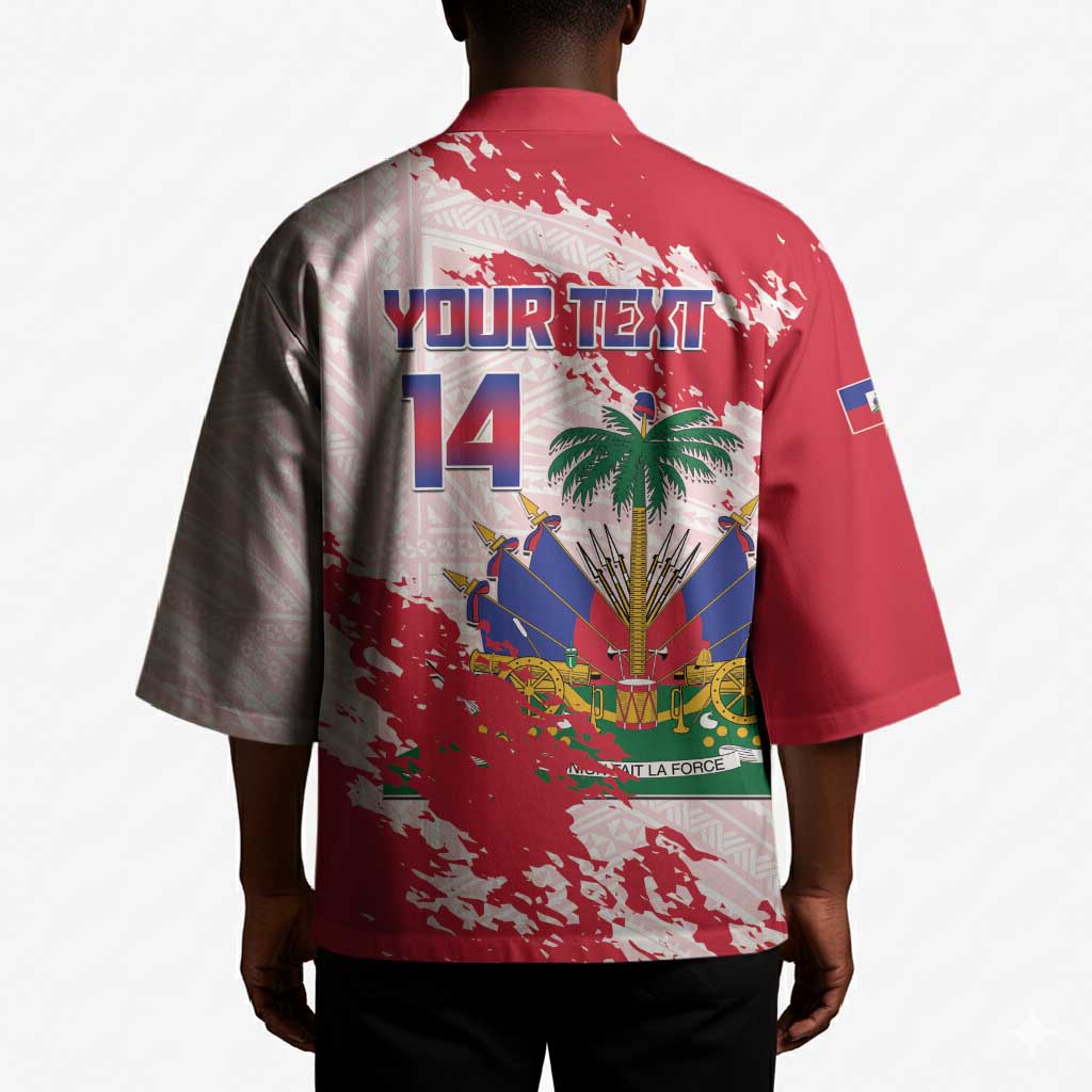 Custom Haiti Football Kimono Les Grenadiers Red Grunge Polynesian Tattoo