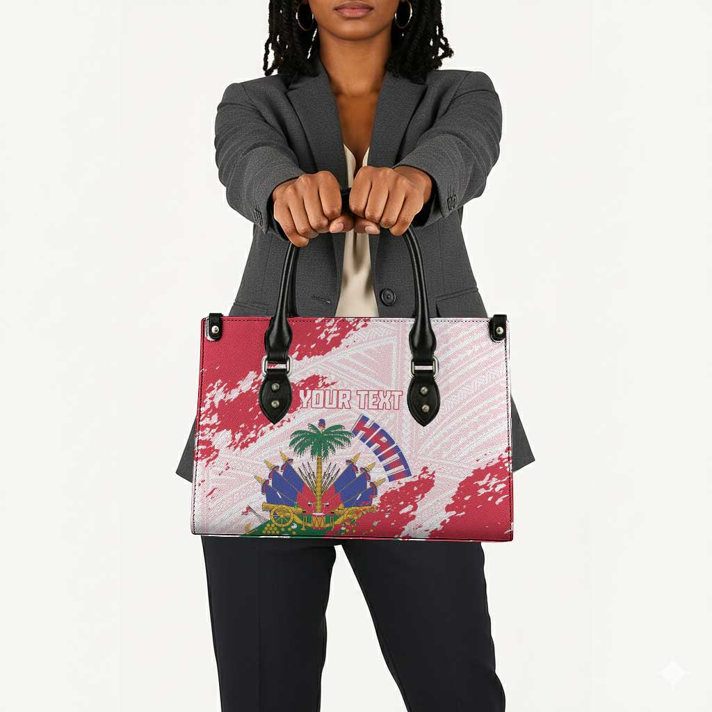 Custom Haiti Football Leather Bag Les Grenadiers Red Grunge Polynesian Tattoo
