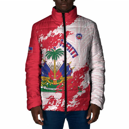 Custom Haiti Football Padded Jacket Les Grenadiers Red Grunge Polynesian Tattoo