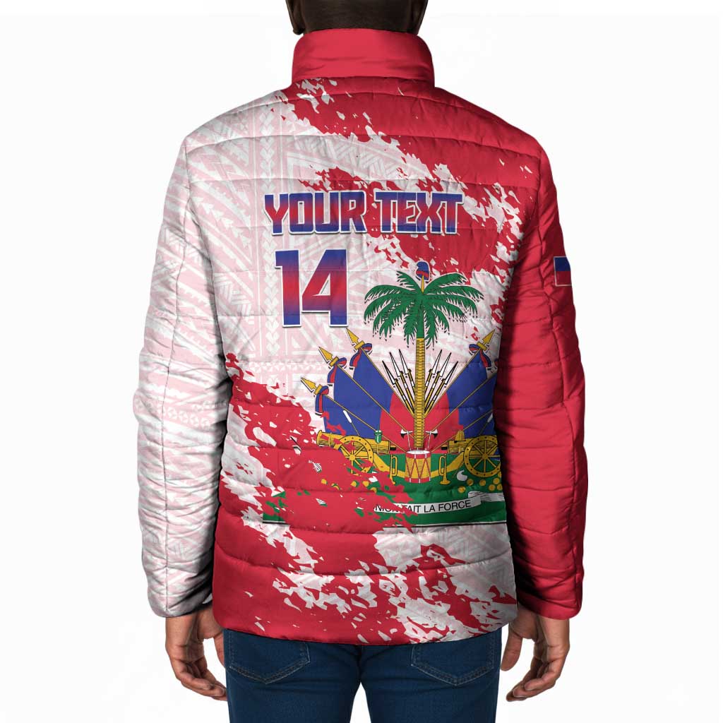 Custom Haiti Football Padded Jacket Les Grenadiers Red Grunge Polynesian Tattoo