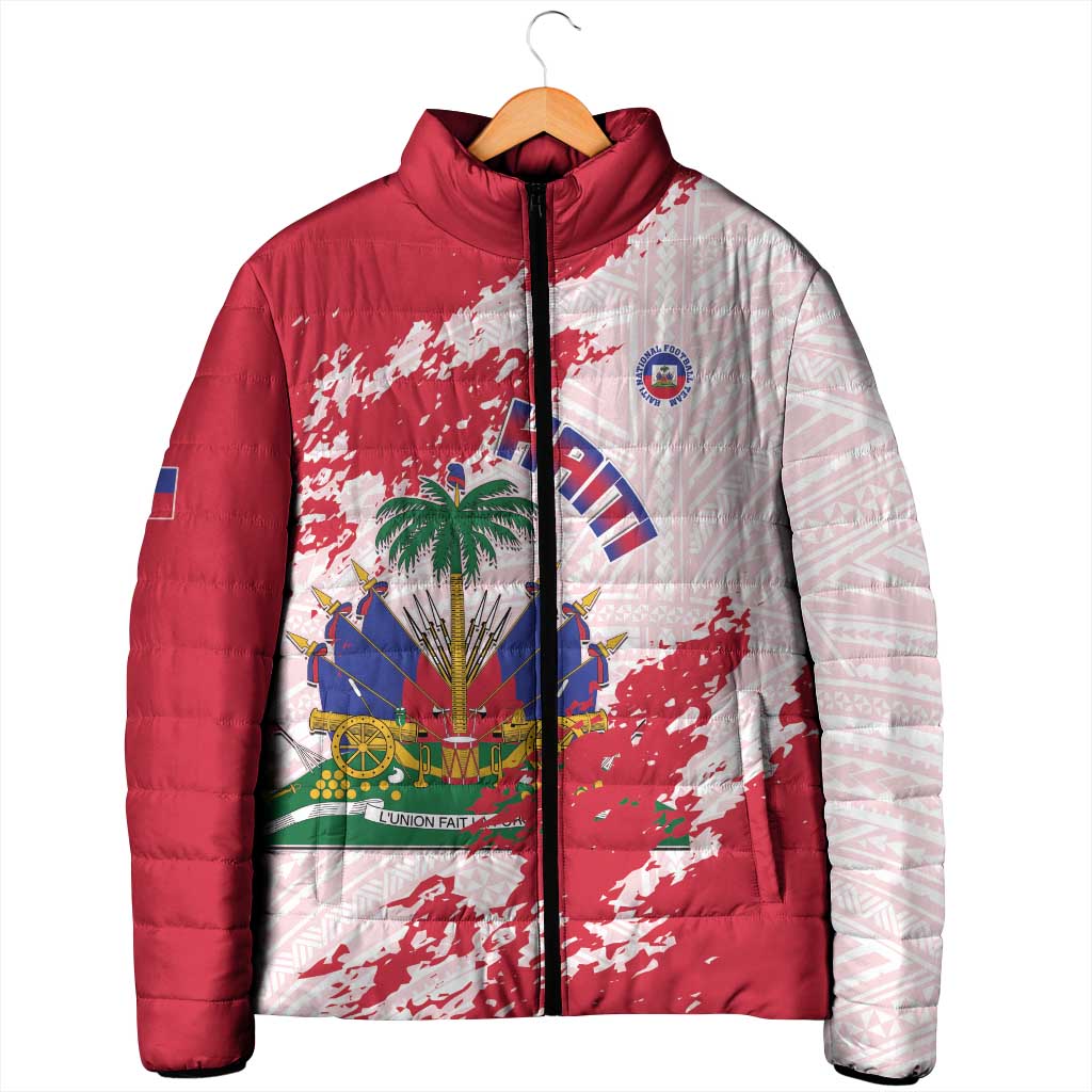 Custom Haiti Football Padded Jacket Les Grenadiers Red Grunge Polynesian Tattoo