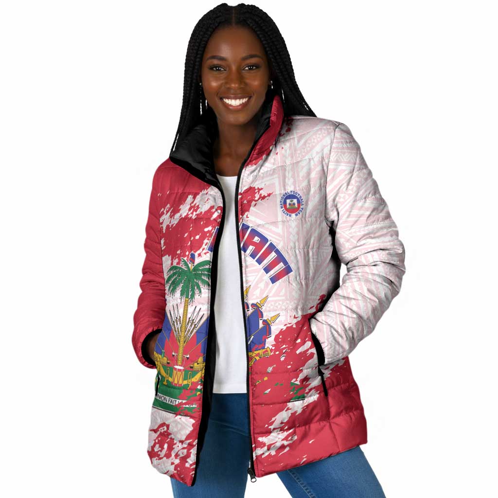 Custom Haiti Football Padded Jacket Les Grenadiers Red Grunge Polynesian Tattoo