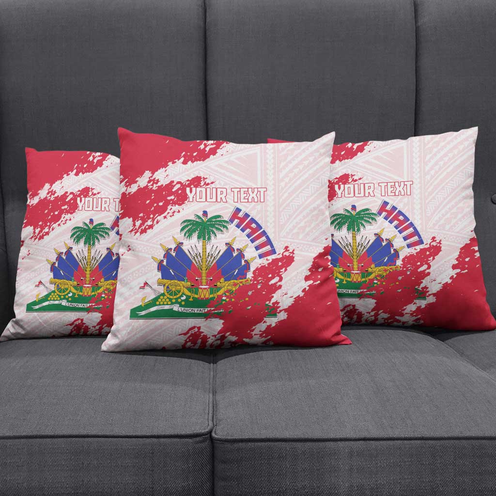 Custom Haiti Football Pillow Cover Les Grenadiers Red Grunge Polynesian Tattoo