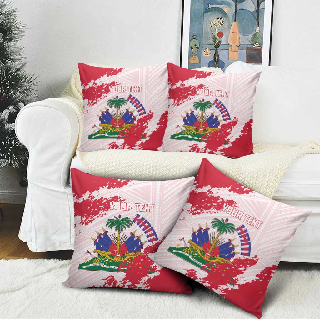 Custom Haiti Football Pillow Cover Les Grenadiers Red Grunge Polynesian Tattoo