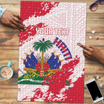 Custom Haiti Football Puzzle Les Grenadiers Red Grunge Polynesian Tattoo