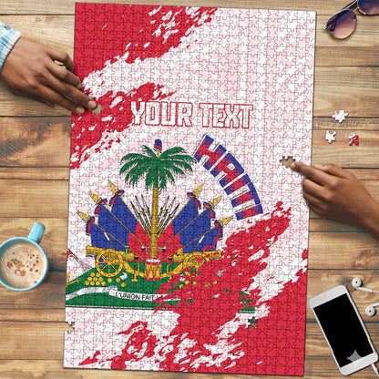 Custom Haiti Football Puzzle Les Grenadiers Red Grunge Polynesian Tattoo