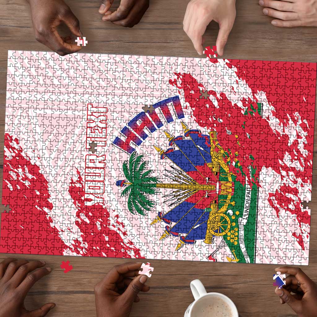 Custom Haiti Football Puzzle Les Grenadiers Red Grunge Polynesian Tattoo