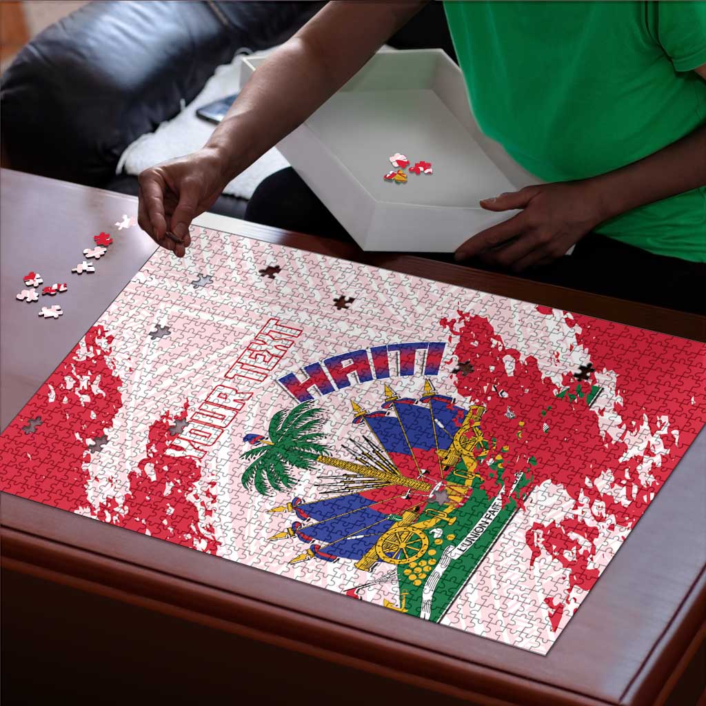 Custom Haiti Football Puzzle Les Grenadiers Red Grunge Polynesian Tattoo