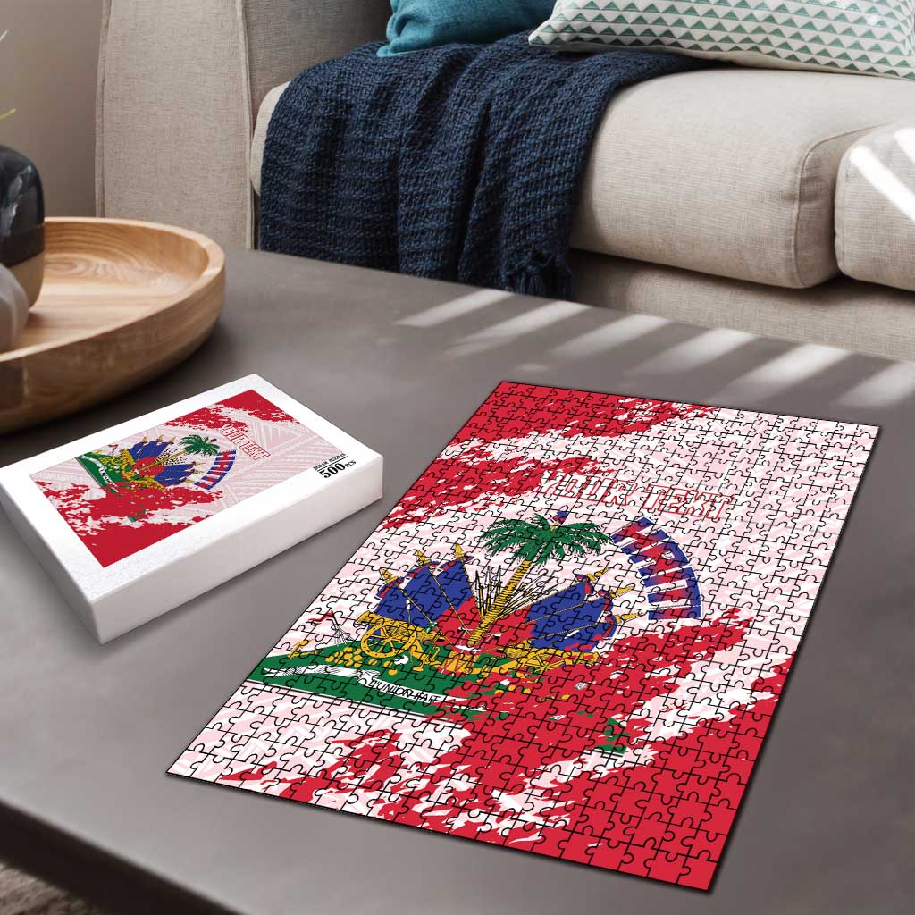 Custom Haiti Football Puzzle Les Grenadiers Red Grunge Polynesian Tattoo