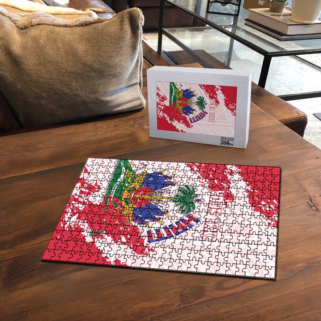 Custom Haiti Football Puzzle Les Grenadiers Red Grunge Polynesian Tattoo