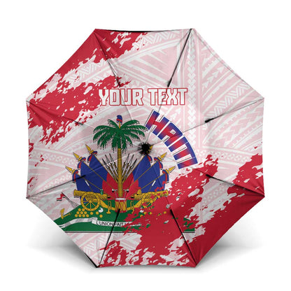 Custom Haiti Football Umbrella Les Grenadiers Red Grunge Polynesian Tattoo