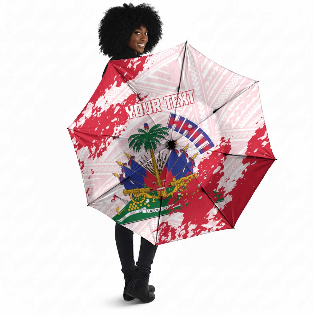 Custom Haiti Football Umbrella Les Grenadiers Red Grunge Polynesian Tattoo