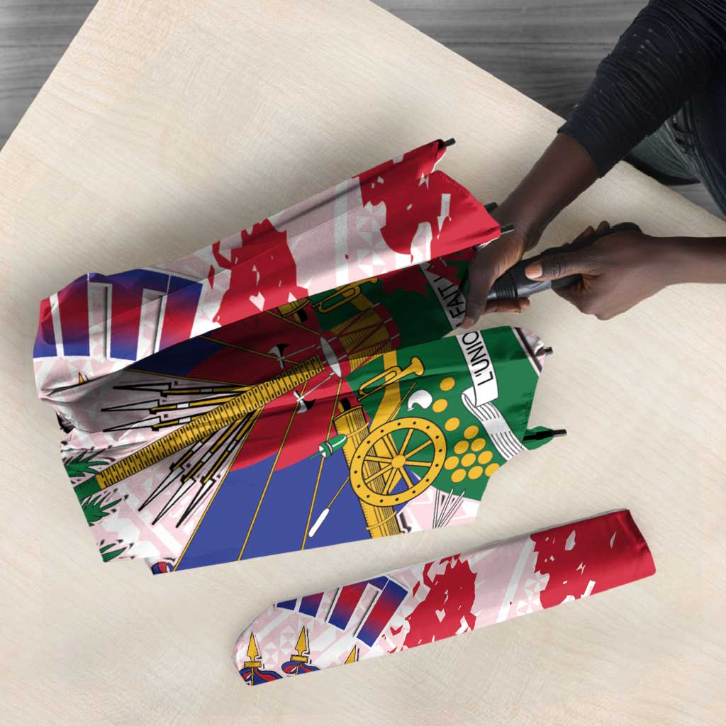 Custom Haiti Football Umbrella Les Grenadiers Red Grunge Polynesian Tattoo