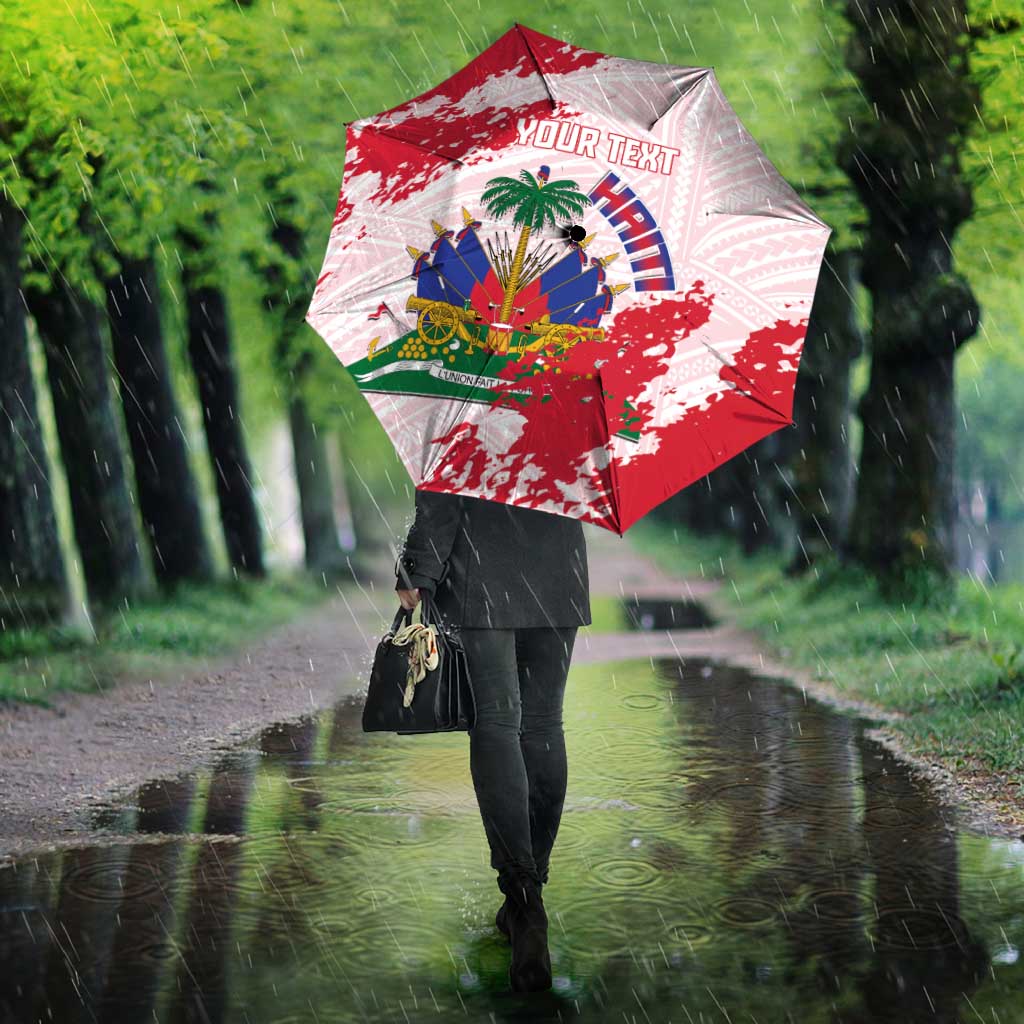 Custom Haiti Football Umbrella Les Grenadiers Red Grunge Polynesian Tattoo